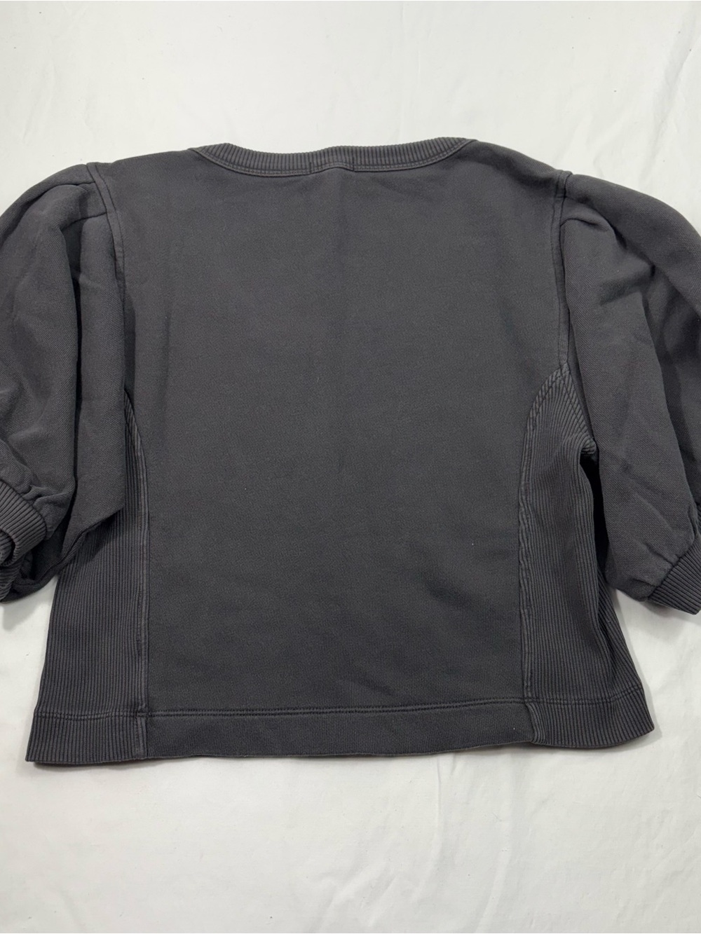 Aerie Seams Right Gray Short Puff Sleeve Crewneck Sweatshirt Top NWT M Lounge - Picture 3 of 8